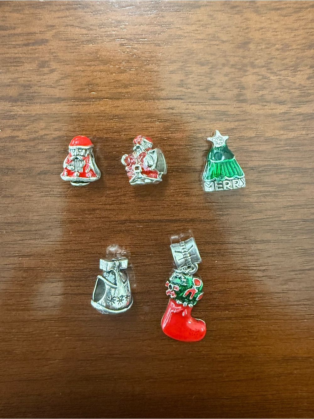 Holiday Charm Set - Red & Green Christmas Charms - 5 Pieces Total